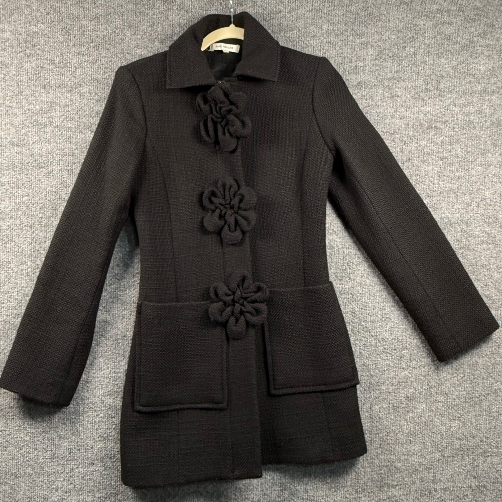 Anne Fontaine 38 4/6 Aurelie Wool Blend Peacoat Flower Textured Tweed‎ Rosettess